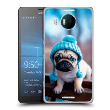 Пластиковый чехол на Microsoft Lumia 950 XL с принтом Мопс в шапке