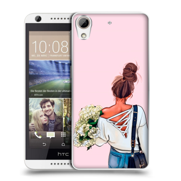 Силиконовый чехол на HTC Desire 626 с принтом Девушка и букет