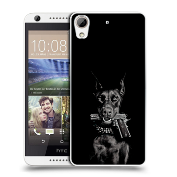 Силиконовый чехол на HTC Desire 626 с принтом Доберман и пистолет