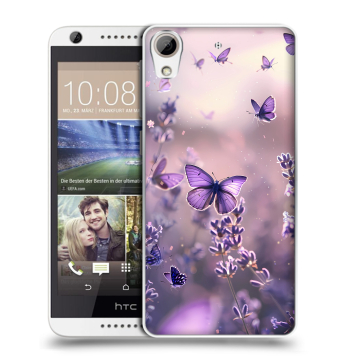 Силиконовый чехол на HTC Desire 626 с принтом бабочки и лаванда