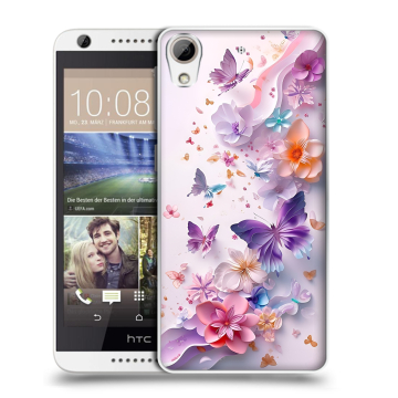 Силиконовый чехол на HTC Desire 626 с принтом цветы бабочки
