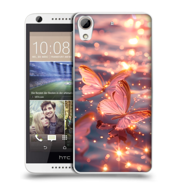 Силиконовый чехол на HTC Desire 626 с принтом бабочки розовые