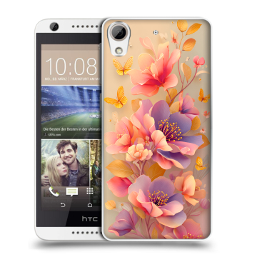 Силиконовый чехол на HTC Desire 626 с принтом Цветы и бабочки