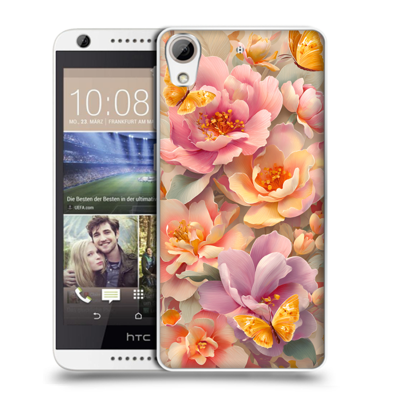 Силиконовый чехол на HTC Desire 626 с принтом Цветы и бабочки Силиконовый чехол на HTC Desire 626 с принтом Цветы и бабочки