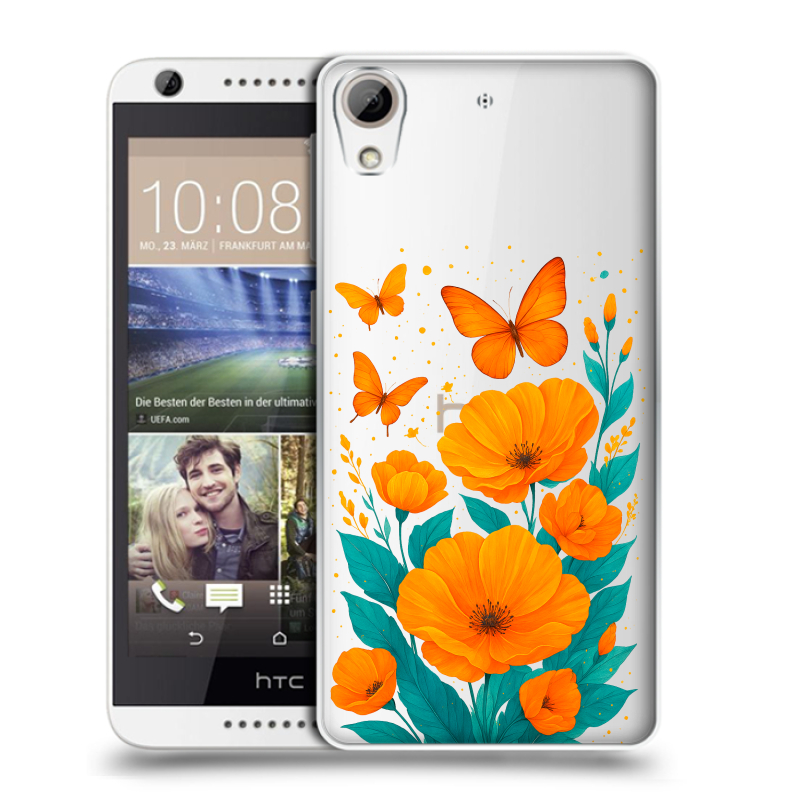 Силиконовый чехол на HTC Desire 626 с принтом цветы бабочки Силиконовый чехол на HTC Desire 626 с принтом цветы бабочки