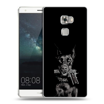 Пластиковый чехол на Huawei Mate S с принтом Доберман и пистолет