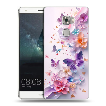 Пластиковый чехол на Huawei Mate S с принтом цветы бабочки