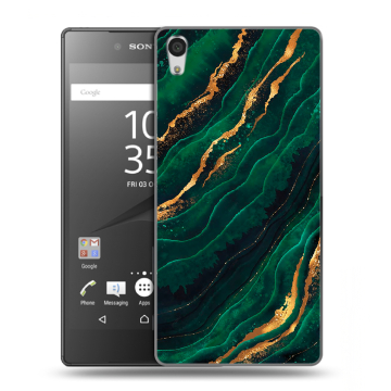 Силиконовый чехол на Sony Xperia Z5 Premium с принтом Мрамор зеленое золото