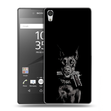 Силиконовый чехол на Sony Xperia Z5 Premium с принтом Доберман и пистолет