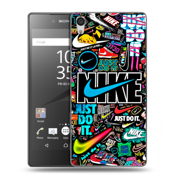 Силиконовый чехол на Sony Xperia Z5 Premium с принтом найк nike черный Силиконовый чехол на Sony Xperia Z5 Premium с принтом найк nike черный