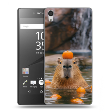 Силиконовый чехол на Sony Xperia Z5 Premium с принтом Капибара с апельсином