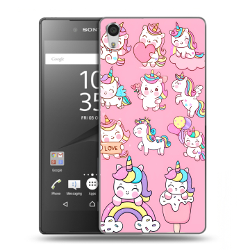 Силиконовый чехол на Sony Xperia Z5 Premium с принтом Единороги и радуга