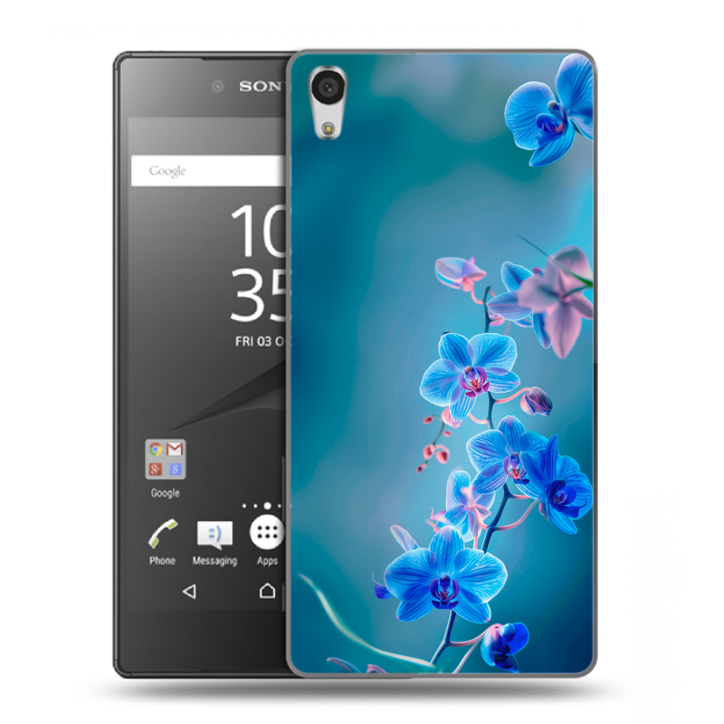 Пластиковый чехол на Sony Xperia Z5 Premium с принтом Голубые цветы Пластиковый чехол на Sony Xperia Z5 Premium с принтом Голубые цветы