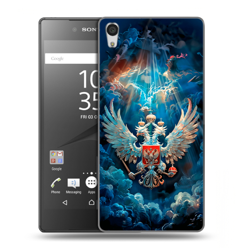 Пластиковый чехол на Sony Xperia Z5 Premium с принтом Герб флаг России Пластиковый чехол на Sony Xperia Z5 Premium с принтом Герб флаг России