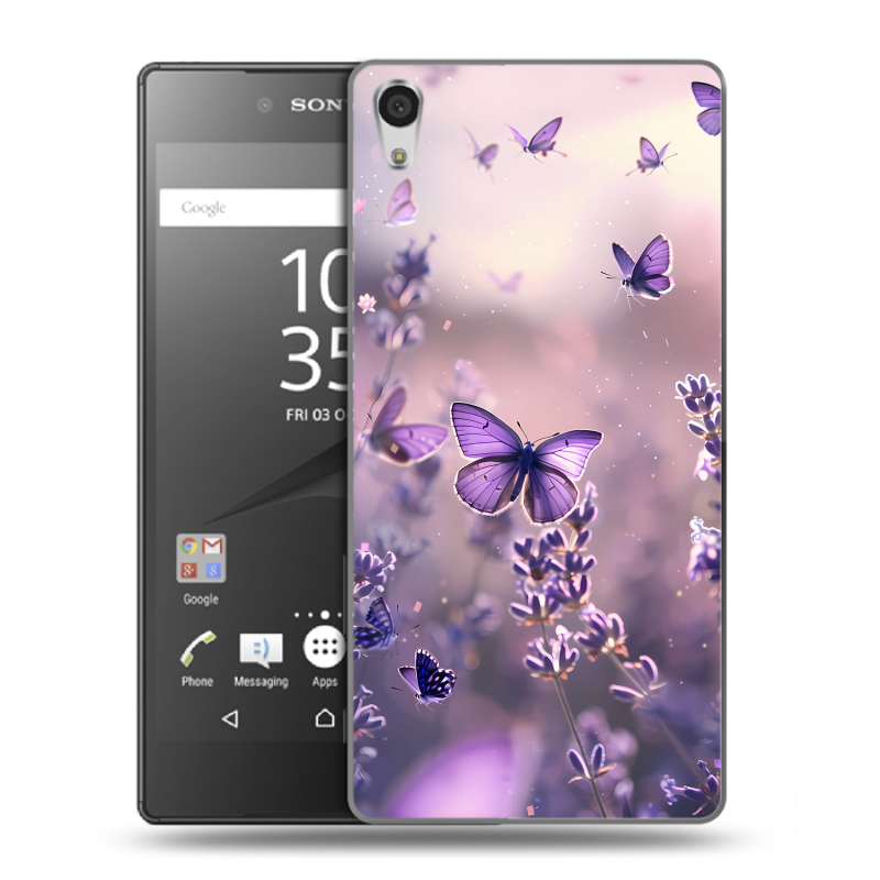 Пластиковый чехол на Sony Xperia Z5 Premium с принтом бабочки и лаванда Пластиковый чехол на Sony Xperia Z5 Premium с принтом бабочки и лаванда