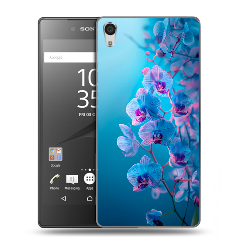 Силиконовый чехол на Sony Xperia Z5 Premium с принтом голубые орхидеи Силиконовый чехол на Sony Xperia Z5 Premium с принтом голубые орхидеи