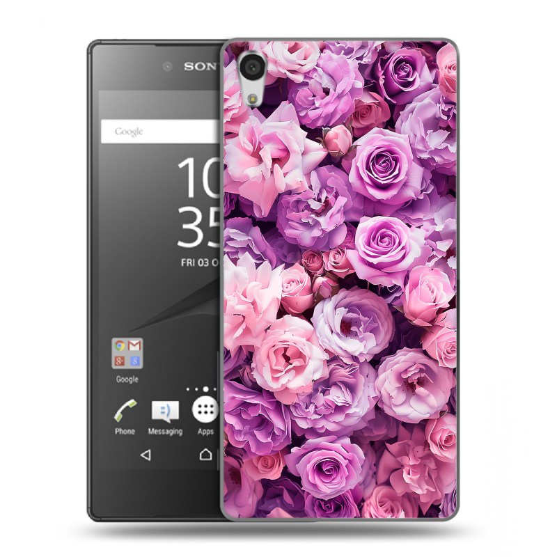 Пластиковый чехол на Sony Xperia Z5 Premium с принтом лавандовые розы Пластиковый чехол на Sony Xperia Z5 Premium с принтом лавандовые розы