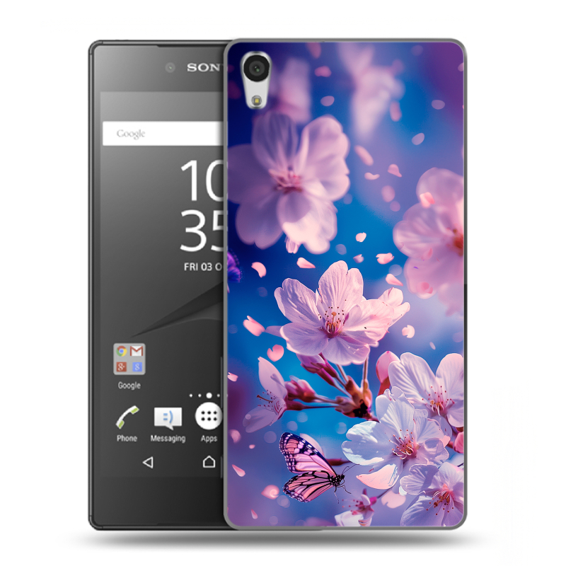 Пластиковый чехол на Sony Xperia Z5 Premium с принтом цветы бабочки Пластиковый чехол на Sony Xperia Z5 Premium с принтом цветы бабочки