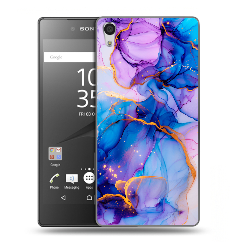 Силиконовый чехол на Sony Xperia Z5 Premium с принтом синий мрамор Силиконовый чехол на Sony Xperia Z5 Premium с принтом синий мрамор