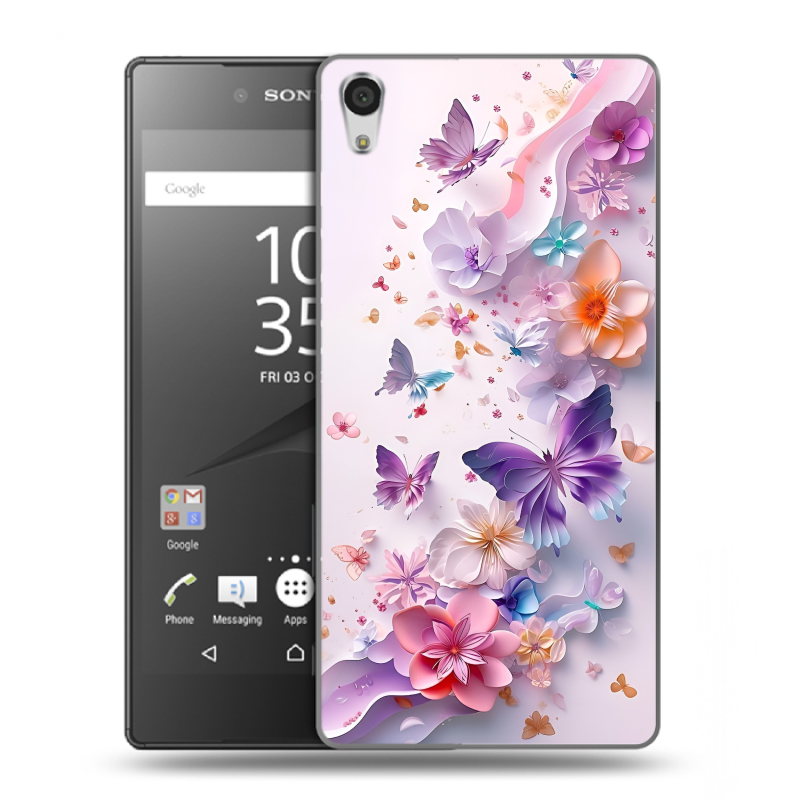 Пластиковый чехол на Sony Xperia Z5 Premium с принтом цветы бабочки Пластиковый чехол на Sony Xperia Z5 Premium с принтом цветы бабочки