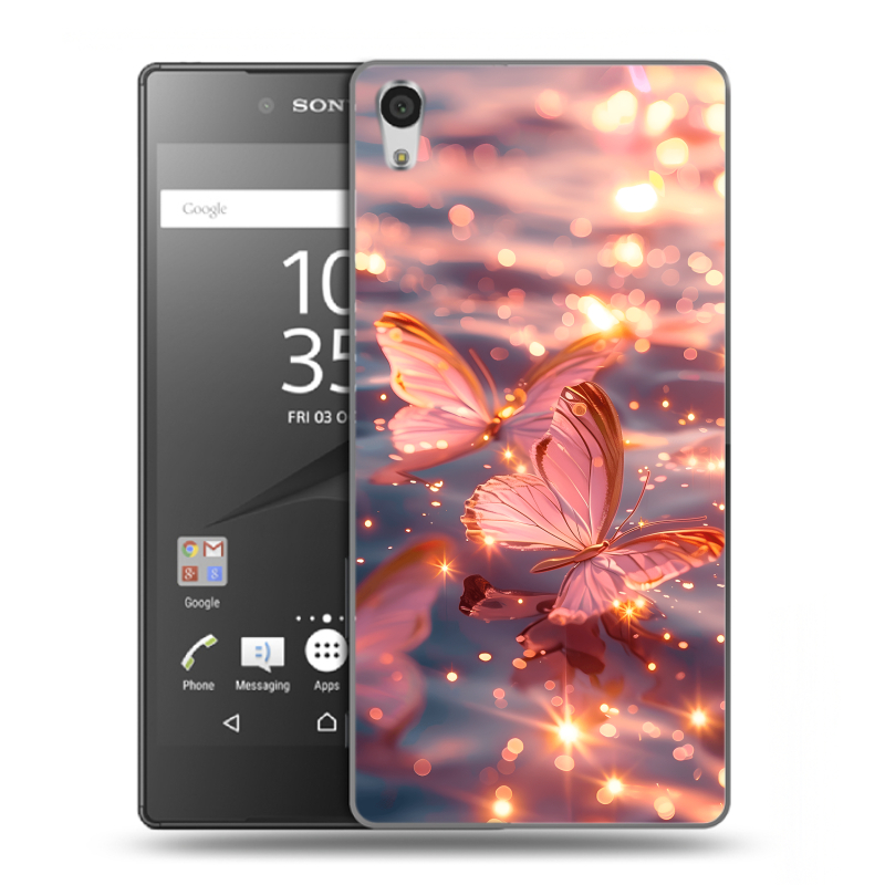 Силиконовый чехол на Sony Xperia Z5 Premium с принтом бабочки розовые Силиконовый чехол на Sony Xperia Z5 Premium с принтом бабочки розовые
