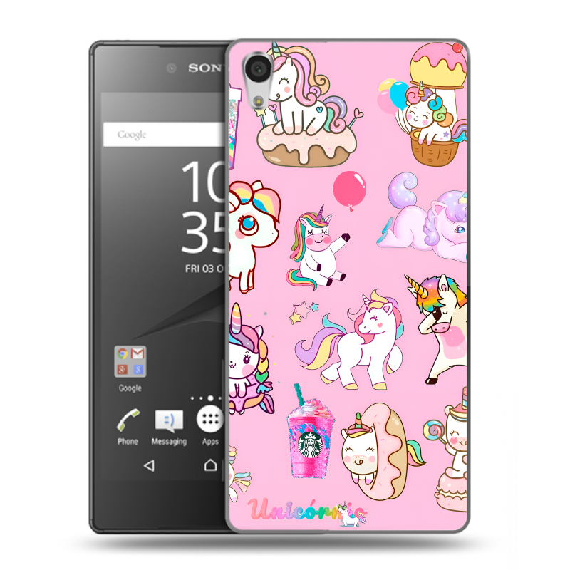 Пластиковый чехол на Sony Xperia Z5 Premium с принтом розовые единороги Пластиковый чехол на Sony Xperia Z5 Premium с принтом розовые единороги