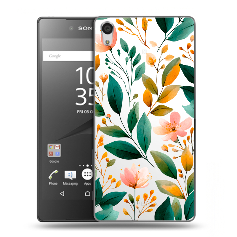 Силиконовый чехол на Sony Xperia Z5 Premium с принтом Цветы паттерн Силиконовый чехол на Sony Xperia Z5 Premium с принтом Цветы паттерн