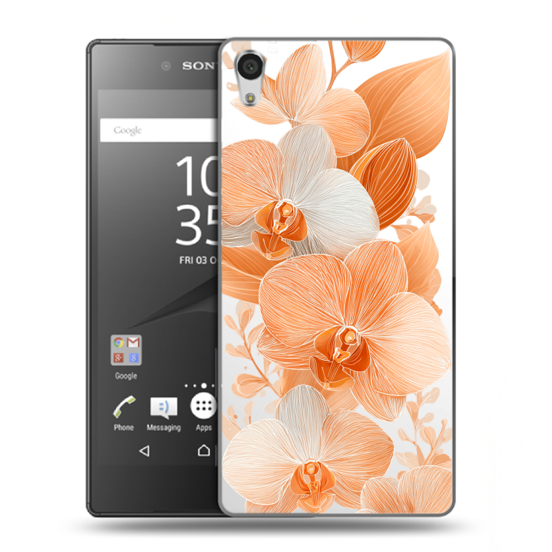 Силиконовый чехол на Sony Xperia Z5 Premium с принтом Бежевые цветы Силиконовый чехол на Sony Xperia Z5 Premium с принтом Бежевые цветы