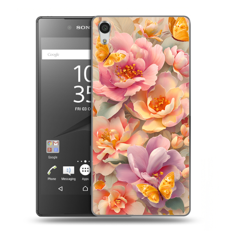 Силиконовый чехол на Sony Xperia Z5 Premium с принтом Цветы и бабочки Силиконовый чехол на Sony Xperia Z5 Premium с принтом Цветы и бабочки
