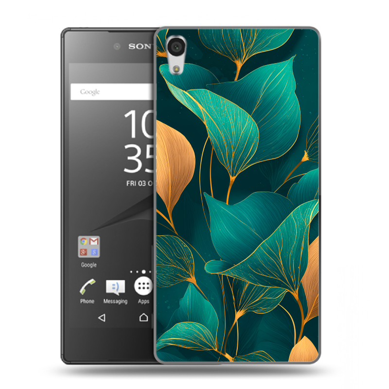 Пластиковый чехол на Sony Xperia Z5 Premium с принтом Листья и золото Пластиковый чехол на Sony Xperia Z5 Premium с принтом Листья и золото