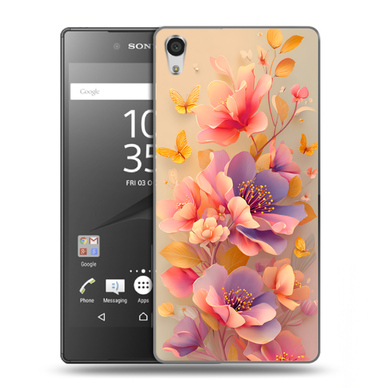 Силиконовый чехол на Sony Xperia Z5 Premium с принтом Цветы и бабочки Силиконовый чехол на Sony Xperia Z5 Premium с принтом Цветы и бабочки