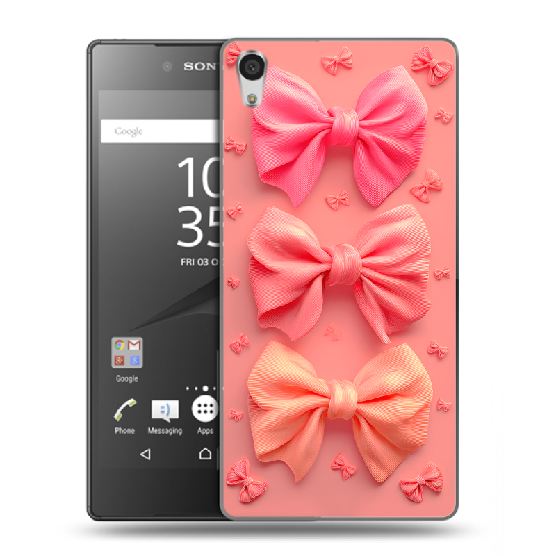 Силиконовый чехол на Sony Xperia Z5 Premium с принтом Розовые бантики Силиконовый чехол на Sony Xperia Z5 Premium с принтом Розовые бантики