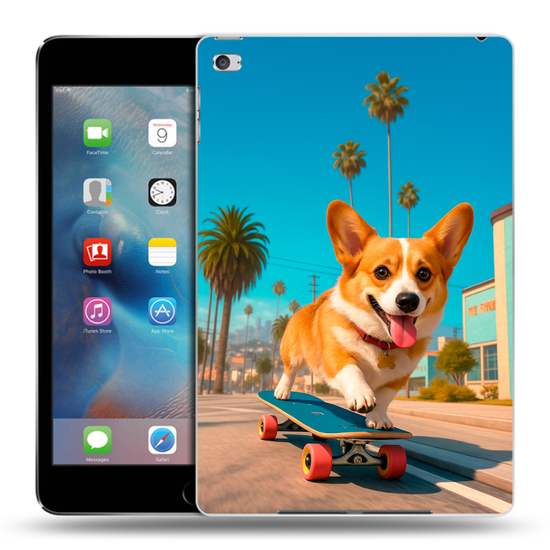 Пластиковый чехол на Ipad Mini 4 с принтом Корги на скейте Пластиковый чехол на Ipad Mini 4 с принтом Корги на скейте