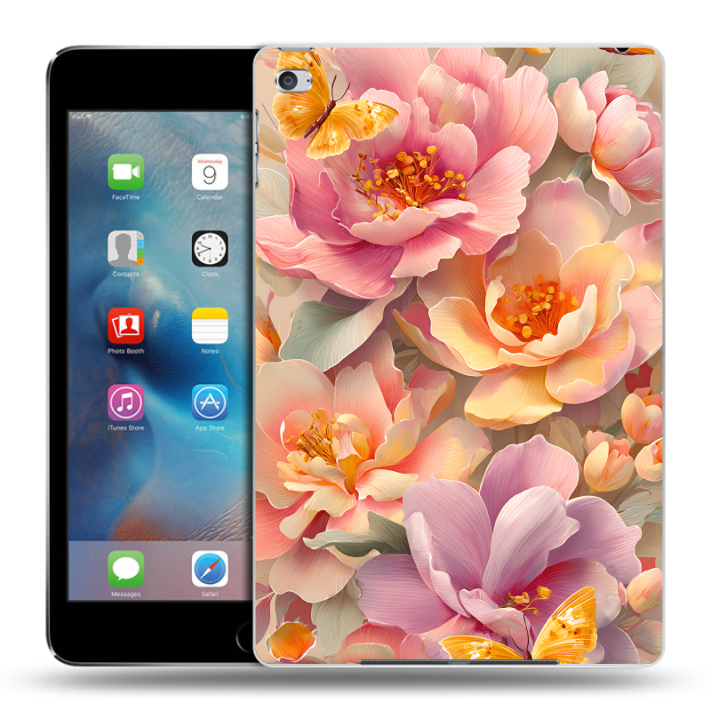Пластиковый чехол на Ipad Mini 4 с принтом Цветы и бабочки Пластиковый чехол на Ipad Mini 4 с принтом Цветы и бабочки