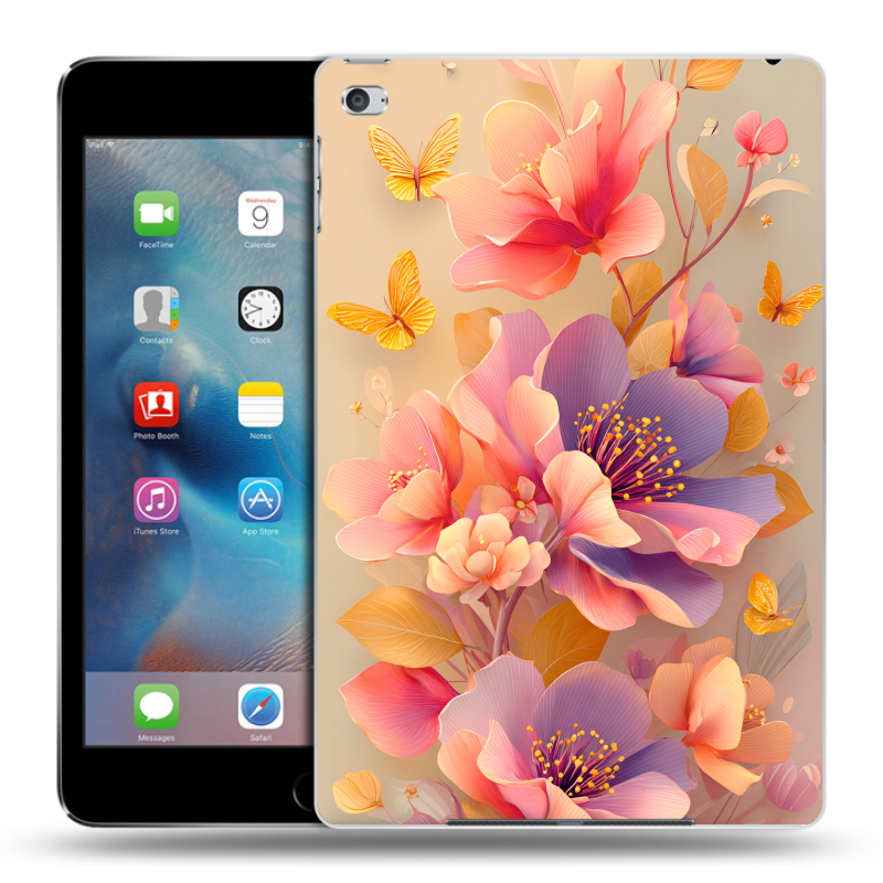 Пластиковый чехол на Ipad Mini 4 с принтом Цветы и бабочки Пластиковый чехол на Ipad Mini 4 с принтом Цветы и бабочки