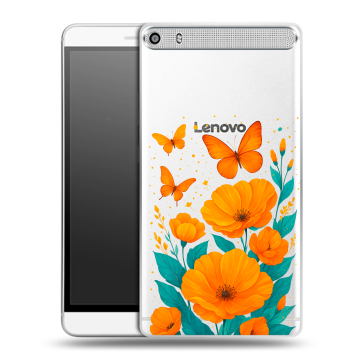Пластиковый чехол на Lenovo Phab Plus с принтом цветы бабочки Пластиковый чехол на Lenovo Phab Plus с принтом цветы бабочки