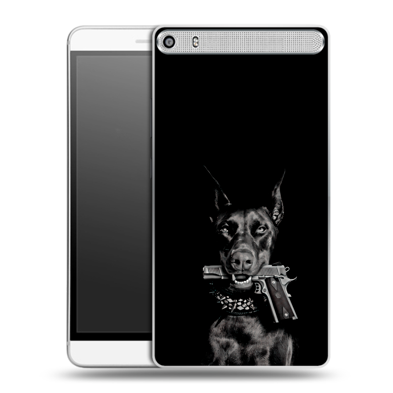 Пластиковый чехол на Lenovo Phab Plus с принтом Доберман и пистолет Пластиковый чехол на Lenovo Phab Plus с принтом Доберман и пистолет