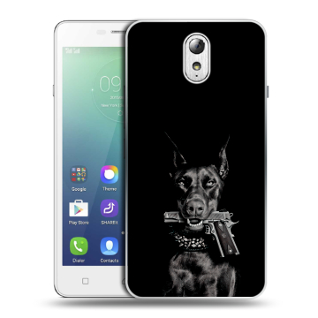 Силиконовый чехол на Lenovo Vibe P1m с принтом Доберман и пистолет