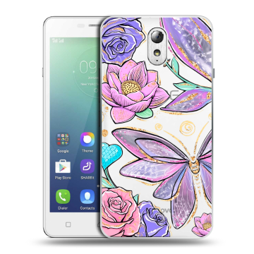 Силиконовый чехол на Lenovo Vibe P1m с принтом Бабочки и цветы