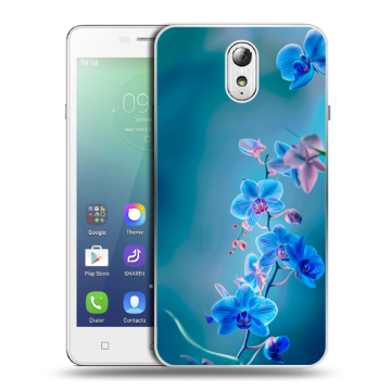 Силиконовый чехол на Lenovo Vibe P1m с принтом Голубые цветы Силиконовый чехол на Lenovo Vibe P1m с принтом Голубые цветы
