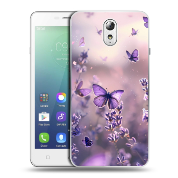 Силиконовый чехол на Lenovo Vibe P1m с принтом бабочки и лаванда