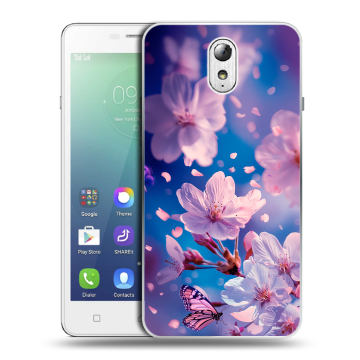 Силиконовый чехол на Lenovo Vibe P1m с принтом цветы бабочки