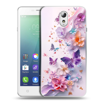 Силиконовый чехол на Lenovo Vibe P1m с принтом цветы бабочки