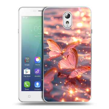 Силиконовый чехол на Lenovo Vibe P1m с принтом бабочки розовые