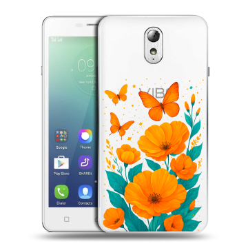 Силиконовый чехол на Lenovo Vibe P1m с принтом цветы бабочки