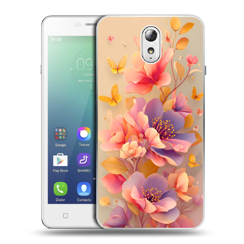 Силиконовый чехол на Lenovo Vibe P1m с принтом Цветы и бабочки Силиконовый чехол на Lenovo Vibe P1m с принтом Цветы и бабочки