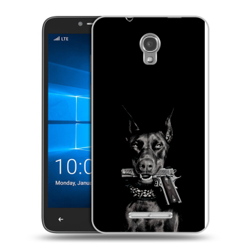 Пластиковый чехол на Alcatel OneTouch Pixi First с принтом Доберман и пистолет Пластиковый чехол на Alcatel OneTouch Pixi First с принтом Доберман и пистолет