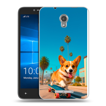 Пластиковый чехол на Alcatel OneTouch Pixi First с принтом Корги на скейте Пластиковый чехол на Alcatel OneTouch Pixi First с принтом Корги на скейте