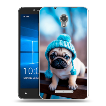 Пластиковый чехол на Alcatel OneTouch Pixi First с принтом Мопс в шапке Пластиковый чехол на Alcatel OneTouch Pixi First с принтом Мопс в шапке