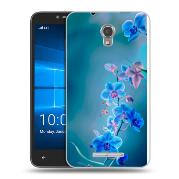 Пластиковый чехол на Alcatel OneTouch Pixi First с принтом Голубые цветы Пластиковый чехол на Alcatel OneTouch Pixi First с принтом Голубые цветы